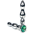 Серебристая коническая анальная пробка-ёлочка с зеленым кристаллом Vandersex 159-MA10 (12 см)