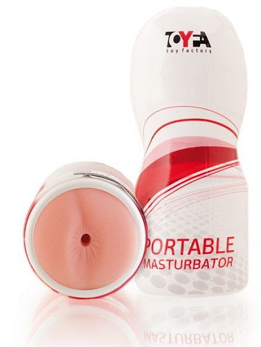 Портативный мастурбатор-анус бело-красного цвета в удобной колбе ToyFa 963008