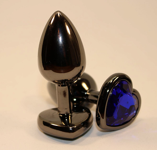 Чёрная пробка с синим сердцем-кристаллом 4sexdreaM 47438-3 (7 см)