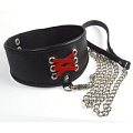 Широкий чёрный ошейник с красной декоративной шнуровкой и поводком Sitabella 3165-1