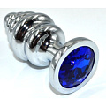 Серебристая анальная пробка из нержавеющей стали с синим кристаллом Kanikule AP-AL003-MDB (8,8 см)