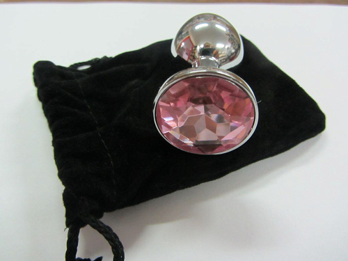 Серебристая анальная пробка среднего размера с розовым кристаллом Anal Jewelry Plug MD-02 (8 см)