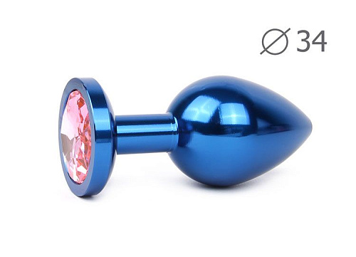 Коническая синяя анальная втулка с розовым кристаллом Anal Jewelry Plug BLUM-02 (8,2 см)
