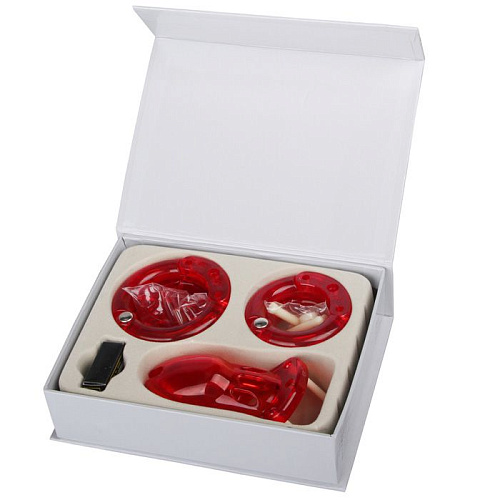 Мужской набор верности красного цвета с насадками стандартного размера Erotic Fantasy EF-CB3000-RED