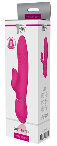 Ярко-розовый вибромассажёр с клиторальным отростком Dream Toys DUO THRUSTER 21600 (14 см)