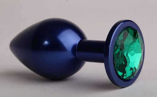 Синяя анальная пробка с зелёным стразом 4sexdreaM 47415-6 (7,6 см)