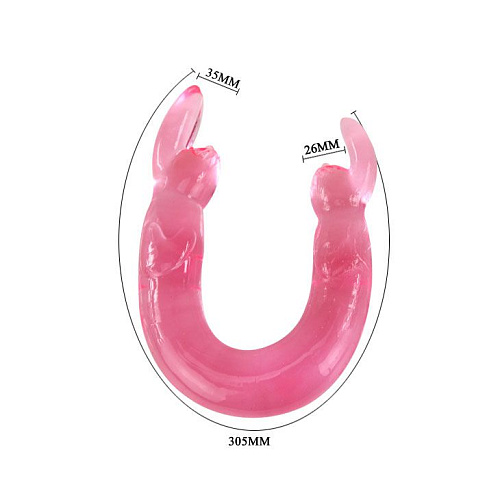 Двусторонний розовый фаллоимитатор с фигурками зайчиков на кончиках Baile BI-040003-0101S (30,5 см)