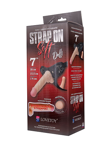 Пояс-трусики с 2 насадками LOVETOY (А-Полимер) Soft-Dolli 330603 (18 см)