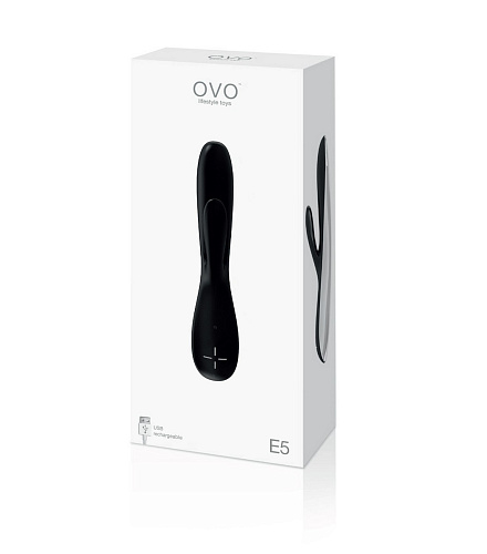 Чёрный перезаряжаемый вибратор типа rabbit OVO E5 BLACK (19 см)