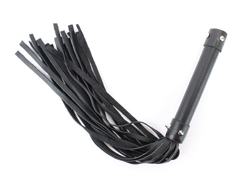 Чёрная плеть из натуральной кожи с проклёпанной ручкой БДСМ арсенал 54042ars (44 см)