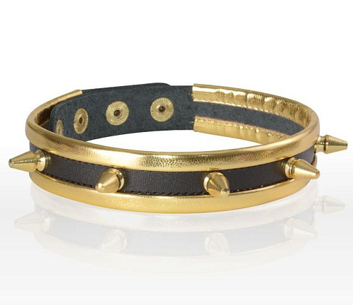 Золотисто-чёрный узкий ошейник с шипами Sitabella 3125-18