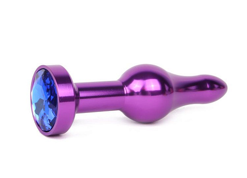 Удлиненная шарикообразная фиолетовая анальная втулка с синим кристаллом Anal Jewelry Plug ZVLT-13 (10,3 см)