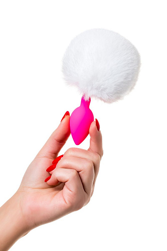 Розовая анальная втулка с белым пушистым хвостиком ToyFa Sweet bunny 357015