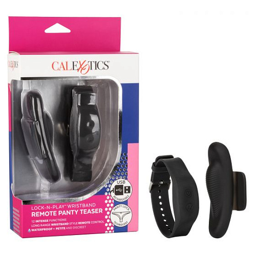 Чёрный стимулятор в трусики с пультом-браслетом California Exotic Novelties Lock-N-Play Wristband Remote Panty Teaser SE-0077-53-3