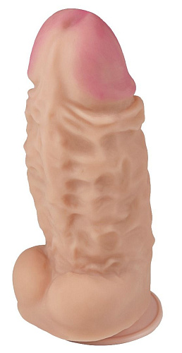 Телесный фаллоимитатор-супергигант с мошонкой на присоске LOVETOY (А-Полимер) 958403