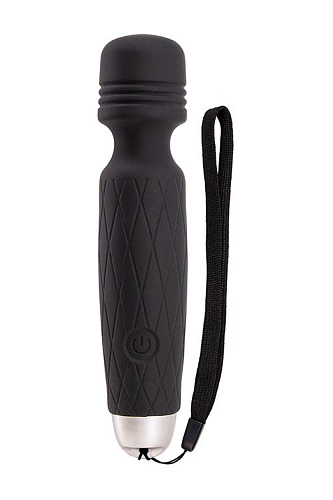 Чёрный мини-вибромассажёр Seven Creations MINI WAND INTENSE POWER 2414-26BLK WS BX (13,5 см)