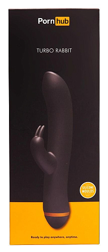 Чёрный вибратор с клиторальным отростком Pornhub Turbo Rabbit 94589 (22,2 см)