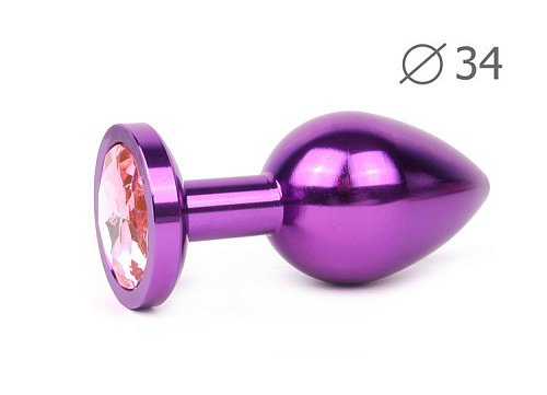 Коническая фиолетовая анальная втулка с розовым кристаллом Anal Jewelry Plug VM-02 (8,2 см)