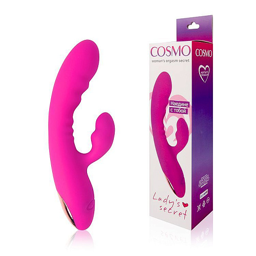 Розовый силиконовый вибромассажёр с отростком и 20 режимами вибрации Bior toys CSM-23055