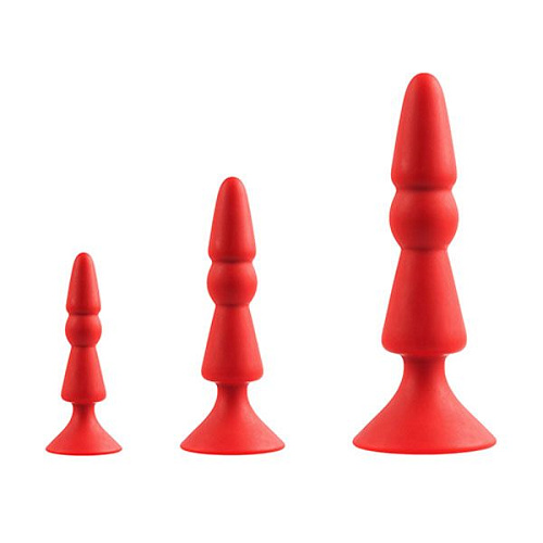 Набор из красных анальных силиконовых втулок Dream Toys MENZSTUFF 3-PIECE ANAL CONE SET 21284