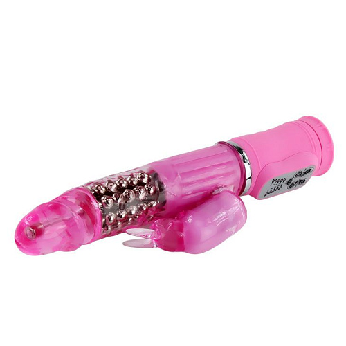 Розовый вибратор с ротацией и клиторальным кроликом Baile BW-058005-0101 (28 см)