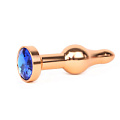 Удлиненная шарикообразная золотистая анальная втулка с синим кристаллом Anal Jewelry Plug ZGLD-13 (10,3 см)
