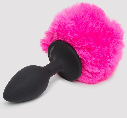 Чёрная анальная пробка с розовым хвостом Happy Rabbit Small Bunny Tail Butt Plug 80243