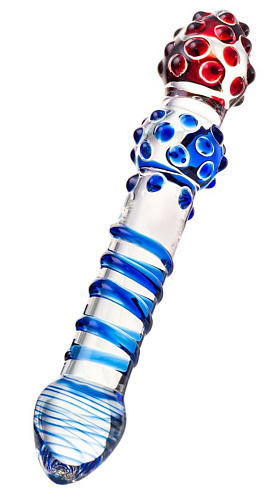 Двусторонний стеклянный фаллос с синей спиралью Sexus 912020