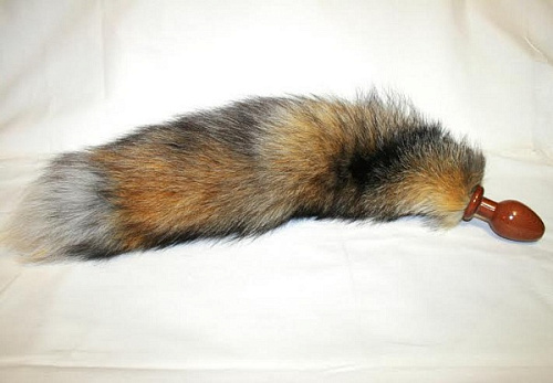 Большая анальная пробка чёрного цвета с тонированным лисьим хвостом Wild Lust BF40black/greyrh