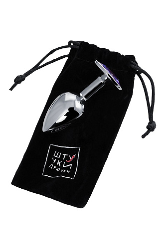 Серебристая гладкая коническая анальная пробка с фиолетовым кристаллом Штучки-дрючки 690120 (7 см)