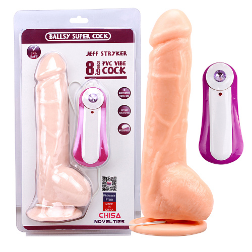 Вибратор с мошонкой и ярко выраженной головкой телесного цвета Chisa Jeff Stryker 111810919 (22,8 см)