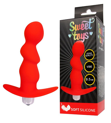 Красный рельефный вибромассажёр с ограничителем Bior toys ST-40186-3 (9,5 см)