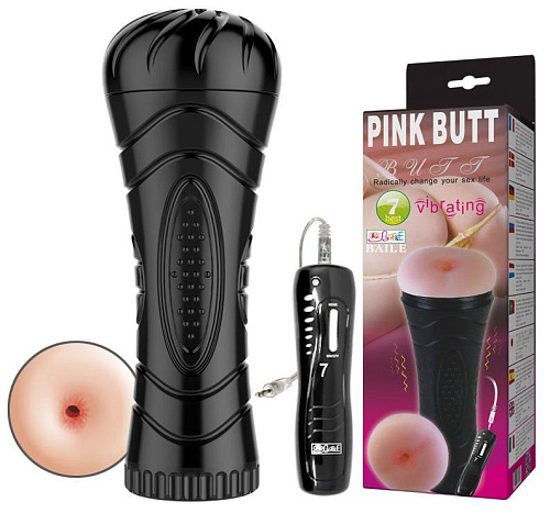 Мастурбатор-анус телесного цвета в колбе с 7 уровнями вибрации и выносным пультом Baile BM-00900T27Z-1