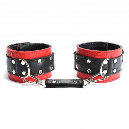 Красно-чёрные наручи из натуральной кожи БДСМ арсенал 51003ars