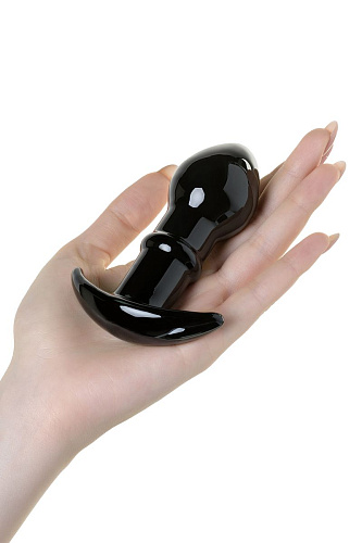 Чёрная стеклянная анальная втулка с ограничителем Sexus Glass 912302 (11,5 см)