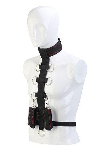 Чёрный шейный воротник и манжеты на запястья Dream Toys COLLAR BODY RESTRAINT 21639
