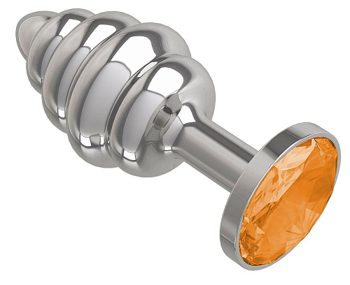 Серебристая пробка с рёбрышками и оранжевым кристаллом Сумерки богов 515-10 orange-DD (7 см)