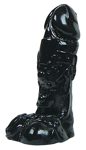 Чёрный фаллоимитатор с точками у мошонки Mister B All Black MB775125 (18 см)