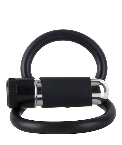 Чёрное двойное эрекционное кольцо Seven Creations COCK+BALLS HARNESS W. MULTISPEED BULLET 21-76BLK BCD GP