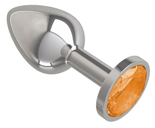 Серебристая анальная втулка с оранжевым кристаллом Сумерки богов 513-10 orange-DD (7 см)
