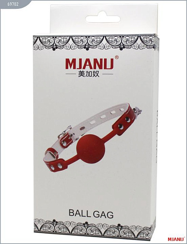 Красный силиконовый кляп с фиксацией красными кожаными ремешками MJANU 69702