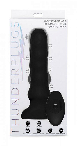 Чёрный вибратор с волнообразным движением XR Brands Silicone Vibrating Squirming Plug with Remote Control AF947 (19,5 см)