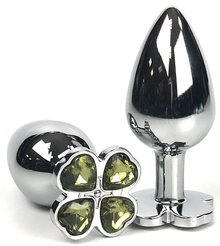 Серебристая анальная втулка с клевером из жёлтых кристаллов Vandersex 160-MY (8 см)