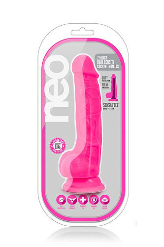 Розовый реалистичный фаллоимитатор на присоске Blush Novelties NEO 7.5INCH DUAL DENSITY COCK W. BALLS BL-89700 (19 см)