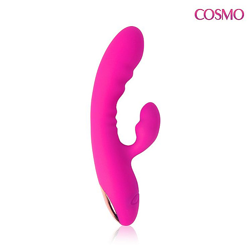 Розовый силиконовый вибромассажёр с отростком и 20 режимами вибрации Bior toys CSM-23055