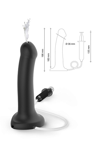 Чёрный фаллос с имитацией эякуляции Strap-on-me Silicon Cum Dildo L 6013267 (19,6 см)