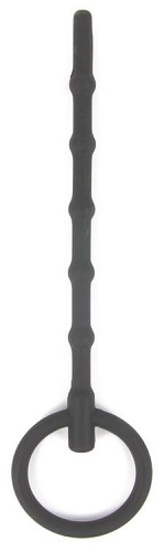 Чёрный силиконовый уретральный стимулятор с кольцом Bior toys SEM-55137
