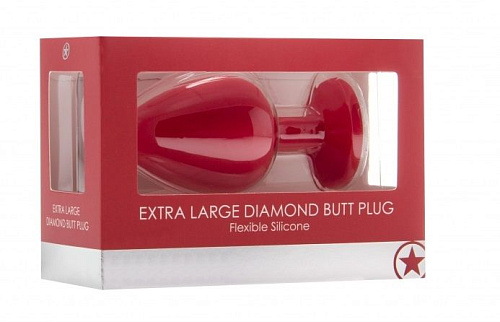 Красная анальная пробка с кристаллом Shots Media BV OUCH! Extra Large Diamond Butt Plug OU183RED (9,3 см)