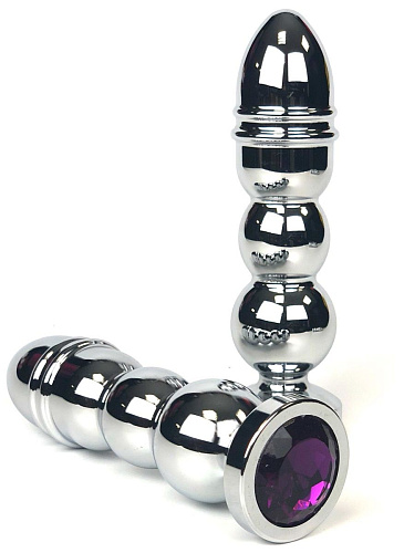 Серебристая анальная пробка-ёлочка с фиолетовым кристаллом Vandersex 159-MAT3 (13 см)
