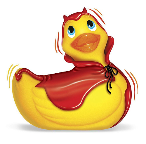 Вибратор утка-дьяволенок в жёлтом цвете Big Teaze Toys I Rub My Duckie Red Devil Travel Size 10141